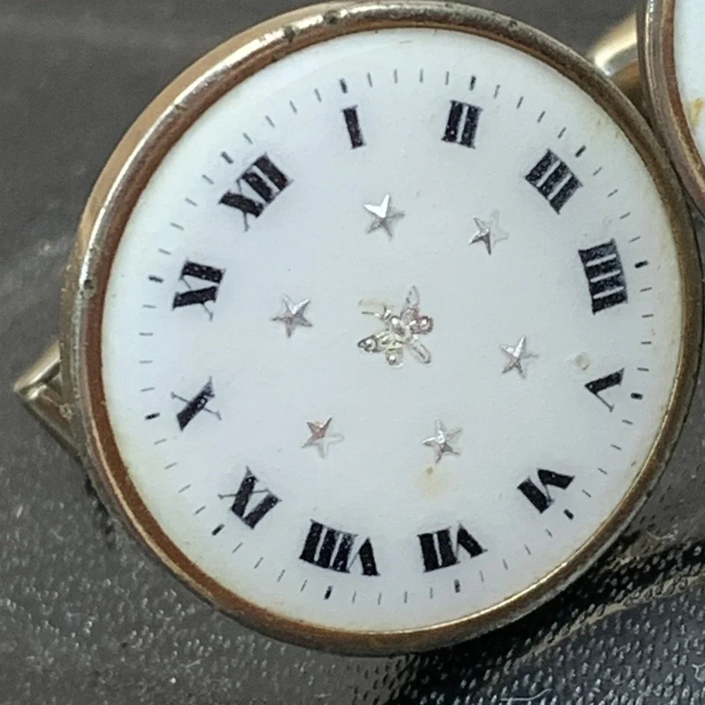Vintage Made In France Gold Tone Clock‎ Face Butterfly Inlay Cufflinks Jewelry